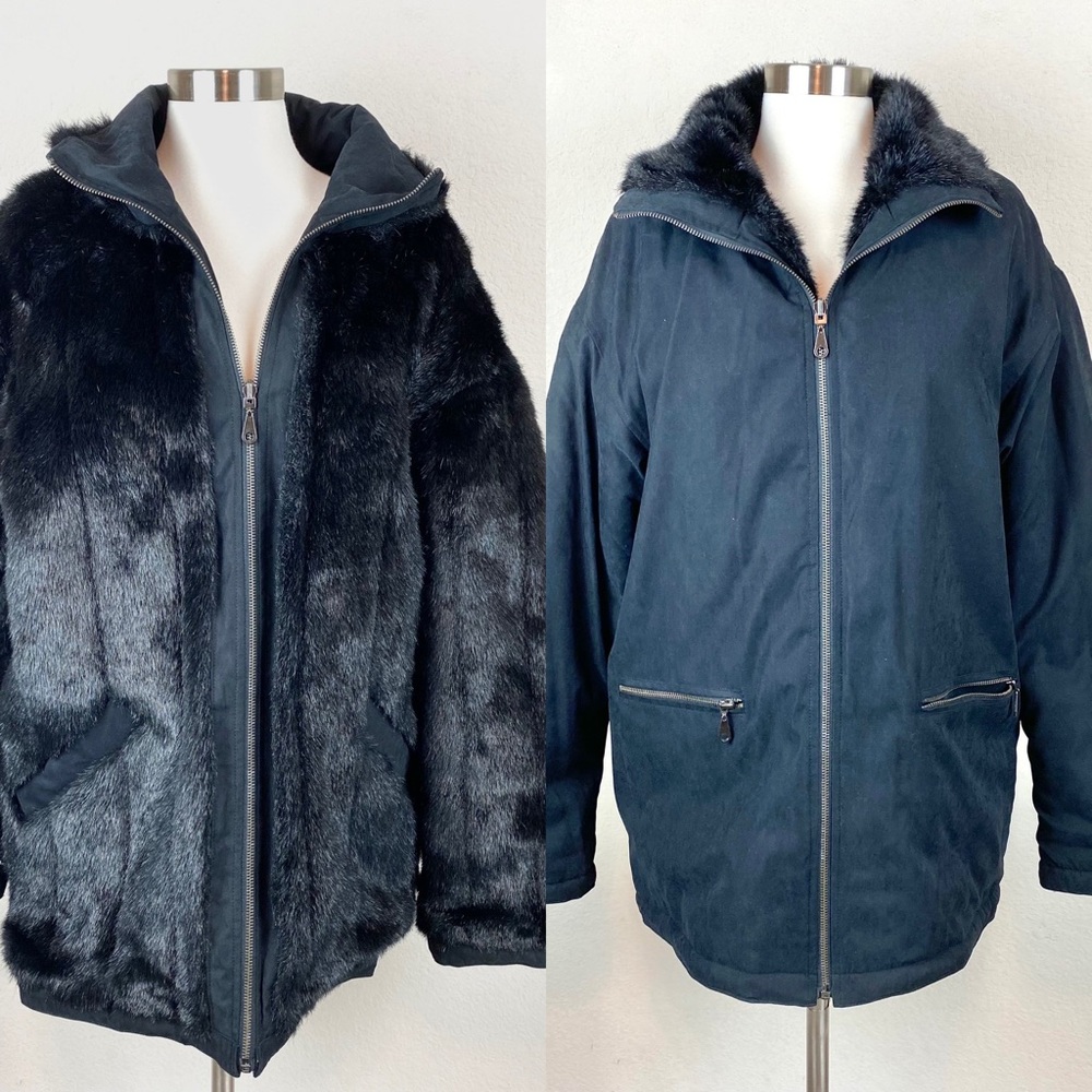 Blue Studio Coat Reversible Faux Fur